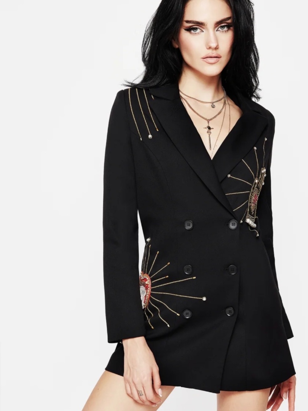 DISTURBIA Ingrid Hand Embroidered Appliqué Blazer Dress